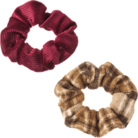 Scrunchies, bruin geruit, kersenrood, 2 stuks