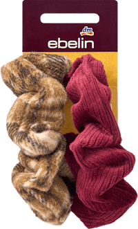 Scrunchies, bruin geruit, kersenrood, 2 stuks