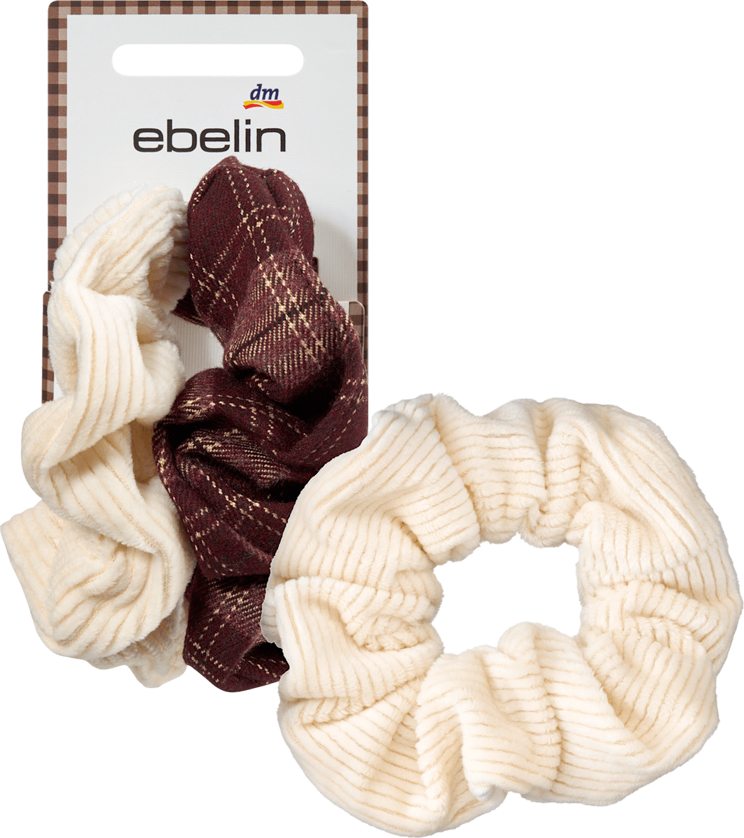 Scrunchies Cord-Optik & Karomuster, rot/creme, 2 St
