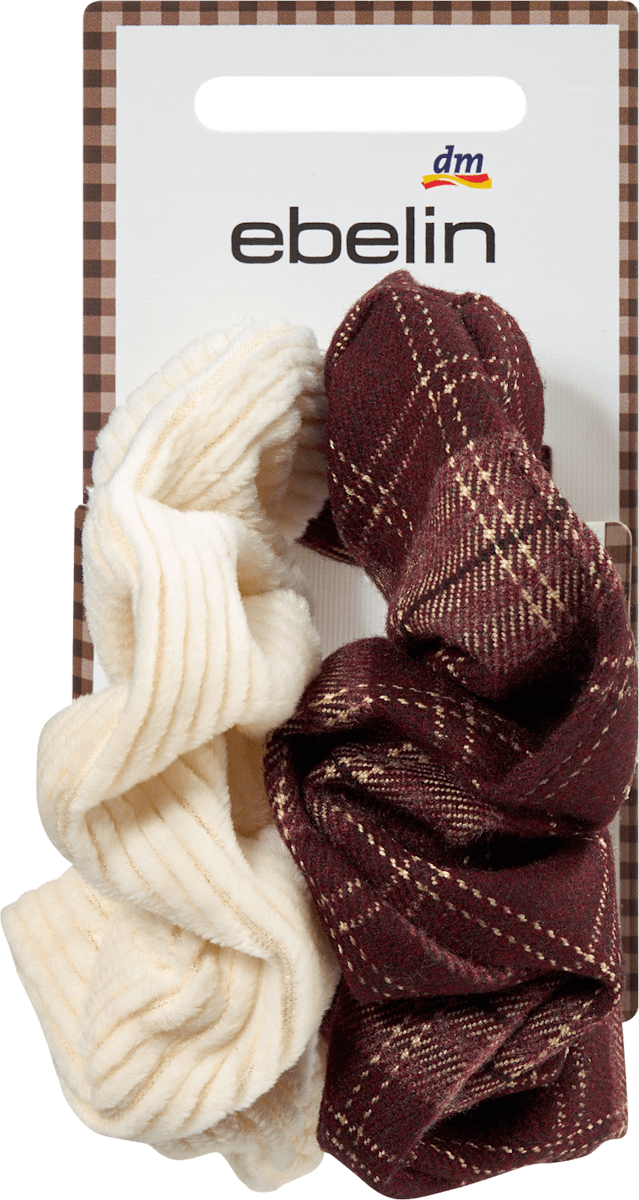 Scrunchies Cord-Optik & Karomuster, rot/creme, 2 St