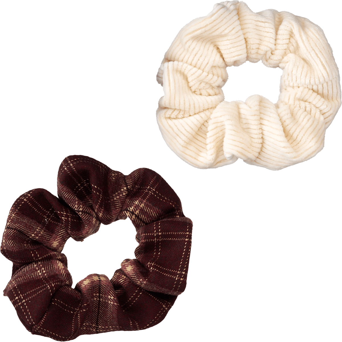 Scrunchies Cord-Optik & Karomuster, rot/creme, 2 St