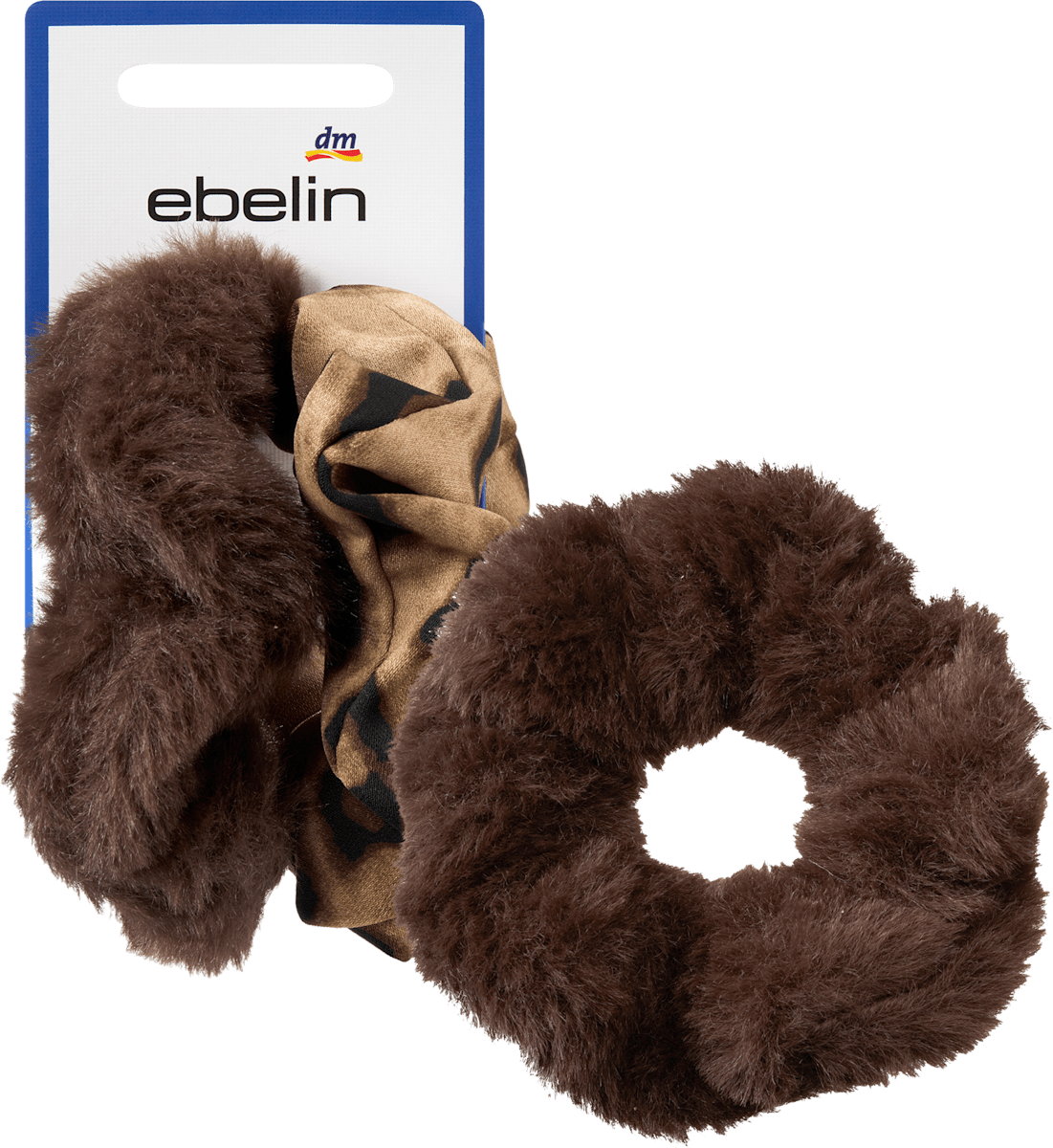 Scrunchies Felloptik & Leo-Muster, braun, 2 St