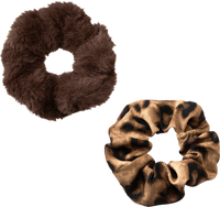 Scrunchies Felloptik & Leo-Muster, braun, 2 St
