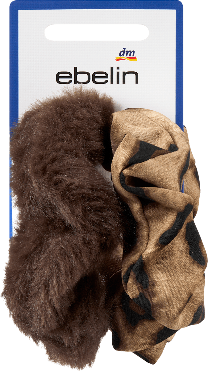 Scrunchies Felloptik & Leo-Muster, braun, 2 St