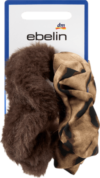 Scrunchies Felloptik & Leo-Muster, braun, 2 St