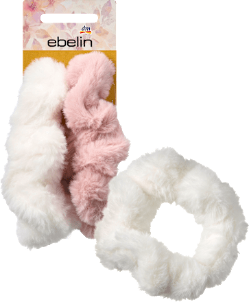 Scrunchies in Felloptik, weiß/rosa, 2 St ebelin