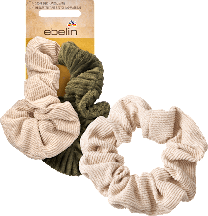 Scrunchies koord gerecycled, crème, groen, 2 stuks