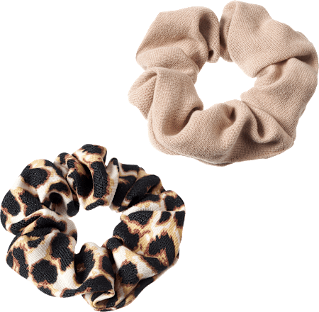 Scrunchies leo print, beige, 2 stuks
