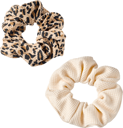 Scrunchies, luipaardprint, wit, 2 stuks