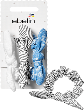 Scrunchies mit Schleifen, weiß/blau/grau, 3 St