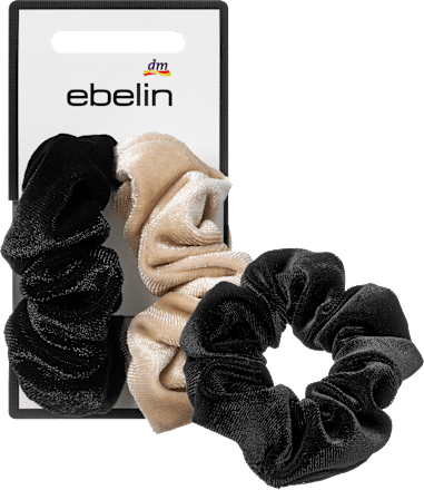 Scrunchies Samt-Optik, beige/schwarz, 2 St