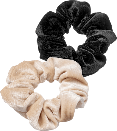 Scrunchies Samt-Optik, beige/schwarz, 2 St