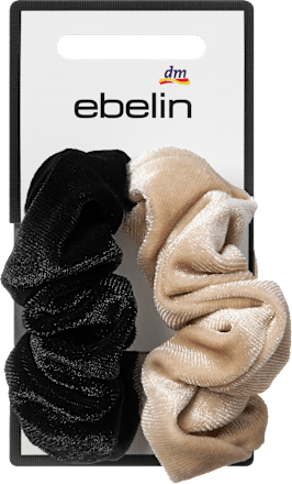 Scrunchies Samt-Optik, beige/schwarz, 2 St