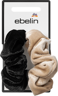 Scrunchies Samt-Optik, beige/schwarz, 2 St