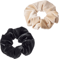 Scrunchies Samt-Optik schwarz, beige, 2 St