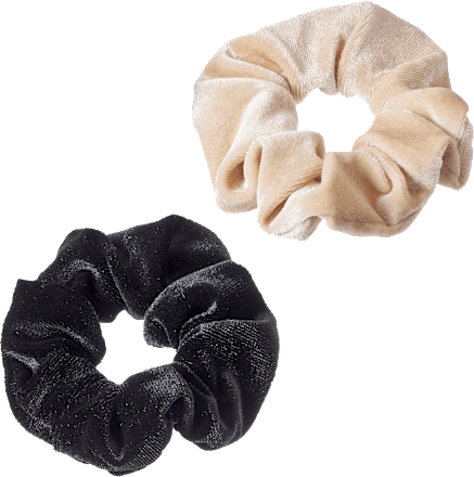 Scrunchies Samt-Optik schwarz, beige, 2 St