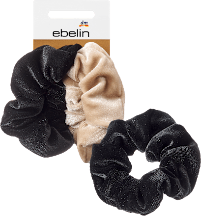 Scrunchies Samt-Optik schwarz, beige, 2 St