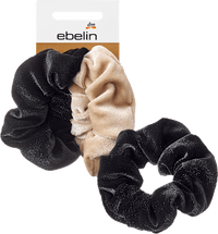 Scrunchies Samt-Optik schwarz, beige, 2 St