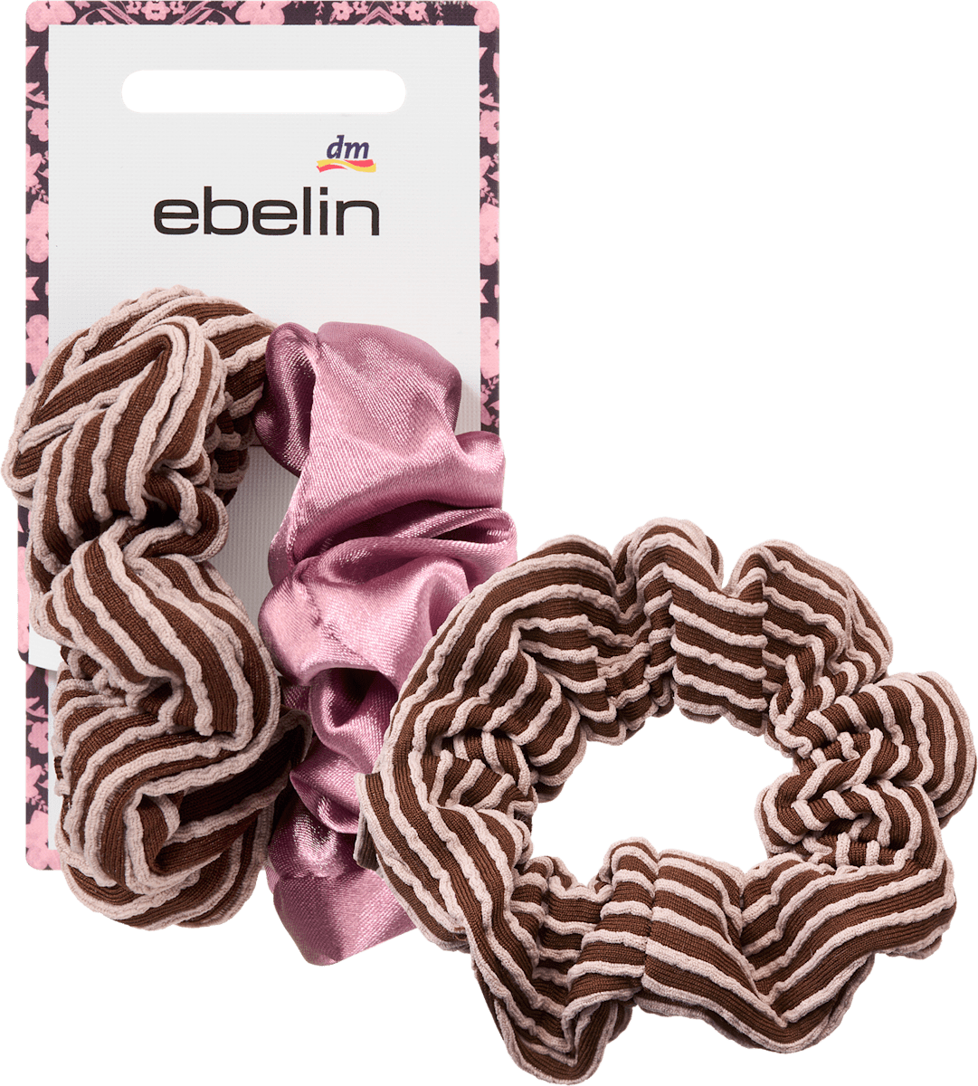 Scrunchies Satin lila & gestreift/braun, 2 St