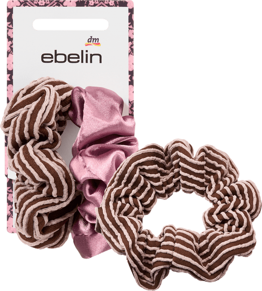Chouchous en satin lilas et rayé/marron, 2 pcs