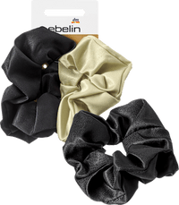 Scrunchies satijnlook zwart, groen, 2 stuks