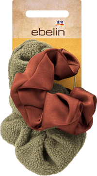 Scrunchies Teddy &amp; Satin, Groen, Rood, 2 stuks