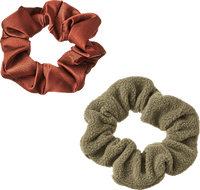 Scrunchies Teddy &amp; Satin, Groen, Rood, 2 stuks