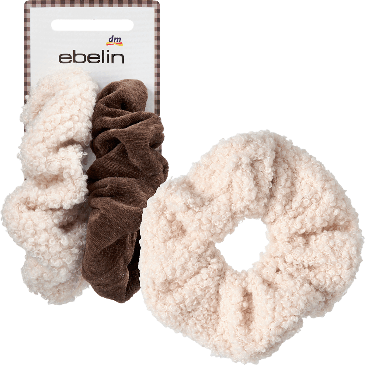 Scrunchies Teddystoff & Cord, beige/braun, 2 St