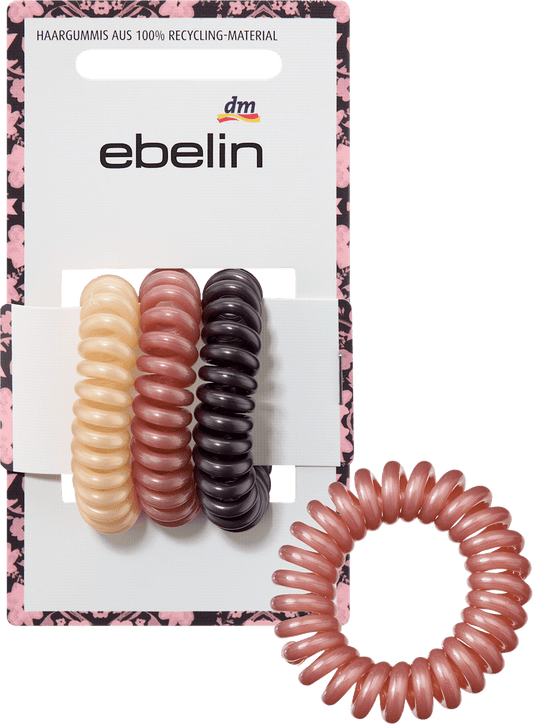 Spiralhaargummis, aubergine, rosa, beige, 3 St