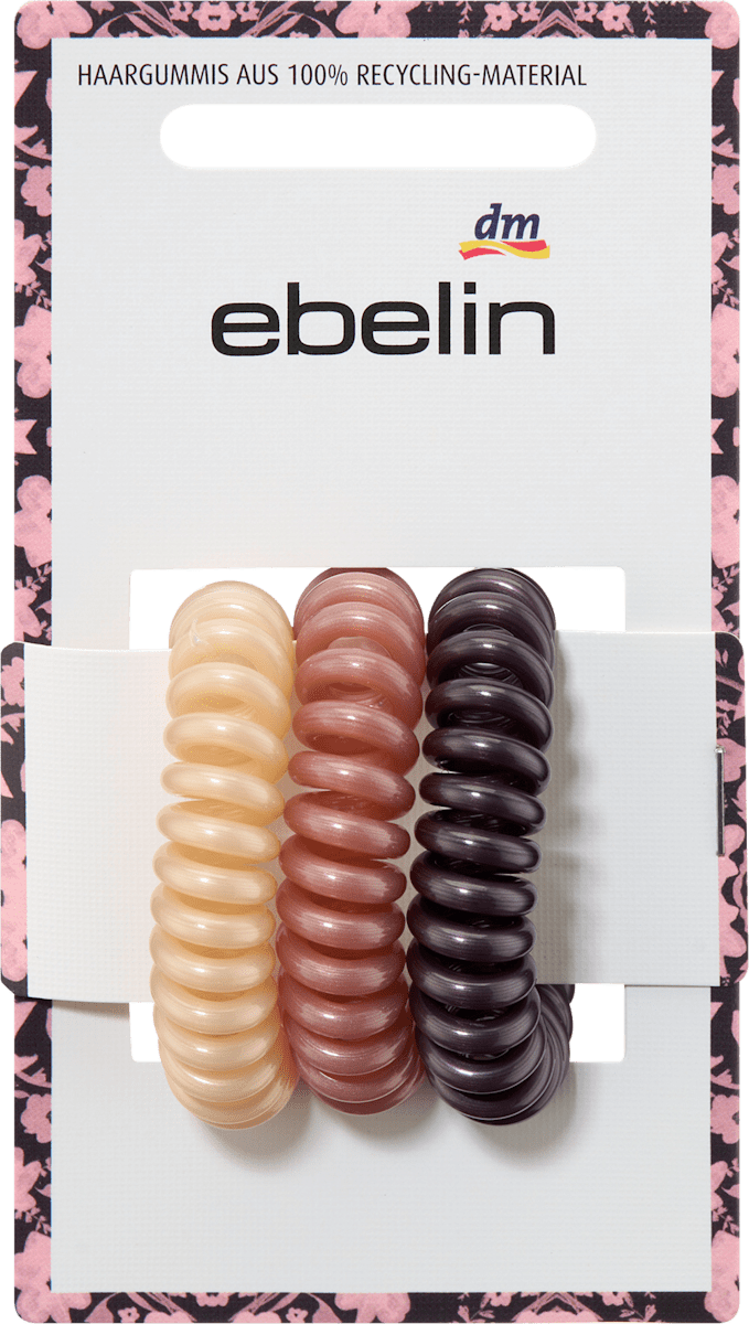 Spiralhaargummis, aubergine, rosa, beige, 3 St