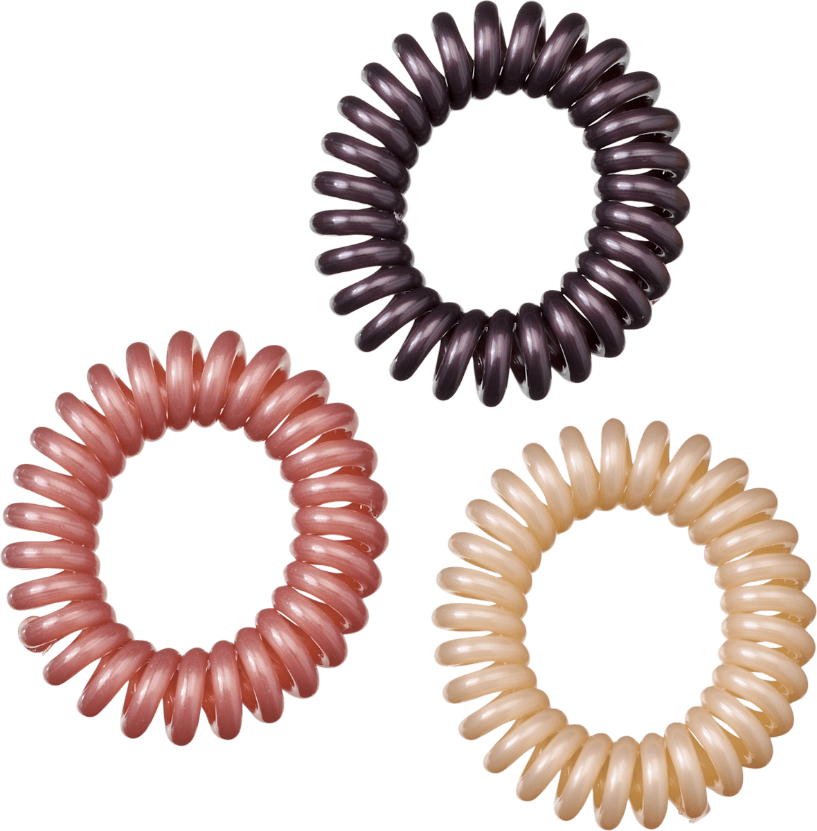 Spiralhaargummis, aubergine, rosa, beige, 3 St