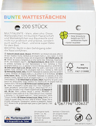 Wattestäbchen bunt, 200 St