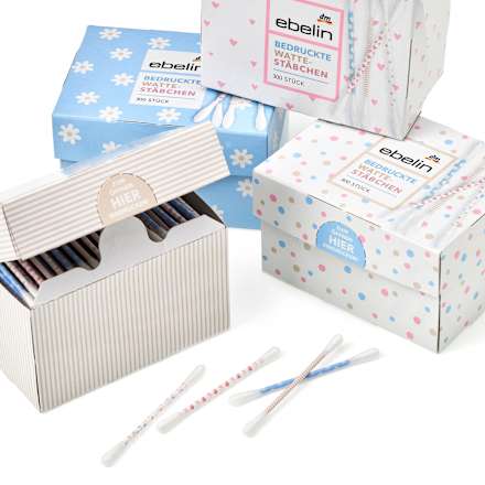 Wattestäbchen mit bedruckten Papierschäften Motiv-Box, 300 St