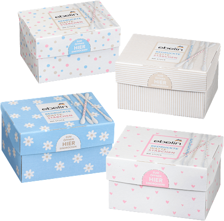 Wattestäbchen mit bedruckten Papierschäften Motiv-Box, 300 St