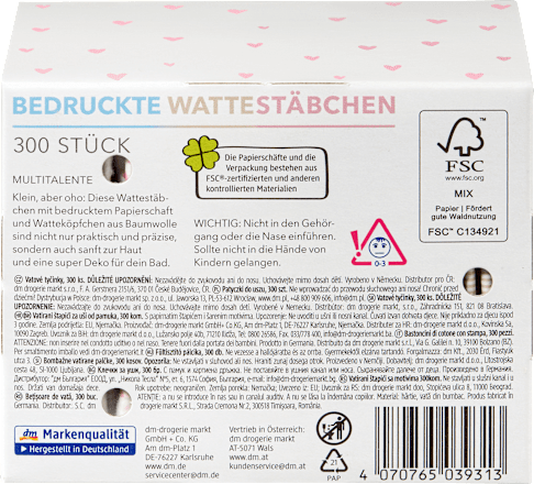 Wattestäbchen mit bedruckten Papierschäften Motiv-Box, 300 St