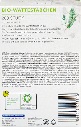 Wattestäbchen Recycling Bio GOTS-zertifiziert, 200 St