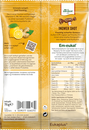Bonbon, Ingwer Shot, gefüllt, 75 g