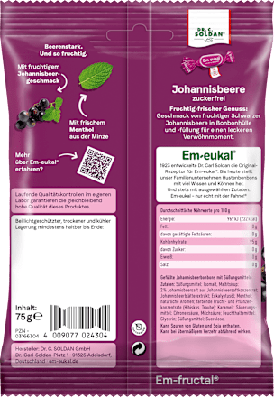 Bonbon, Johannisbeere, gefüllt, zuckerfrei, 75 g
