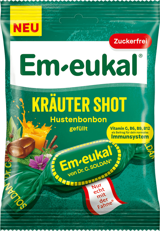Bonbon Em-eukal, shot aux plantes, fourré, sans sucre, 75 g