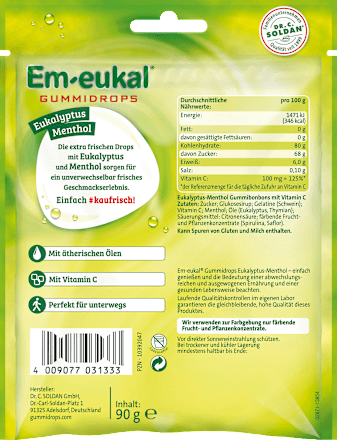 Gummidrops, Eukalyptus-Menthol, 90 g