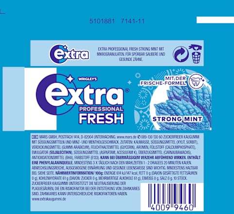 Kauwgom, Extra Professional Fresh, Strong Mint, suikervrij, 10 stuks