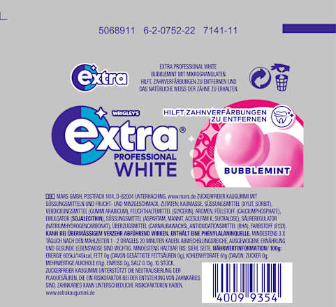 Kauwgom, Extra Professional White, Bubblemint, suikervrij, 10 stuks