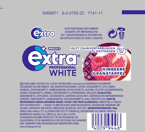 Kaugummi, Extra Professional White, Himbeere Granatapfel, zuckerfrei, 10 St