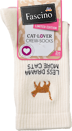 Crew Socken mit Katzen-Motiv beige + rosa Gr. 39-42, 2 St