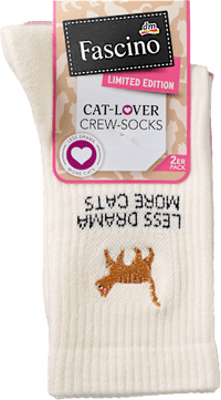 Crew Socken mit Katzen-Motiv beige + rosa Gr. 39-42, 2 St