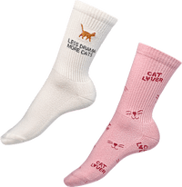 Crew Socken mit Katzen-Motiv beige + rosa Gr. 39-42, 2 St