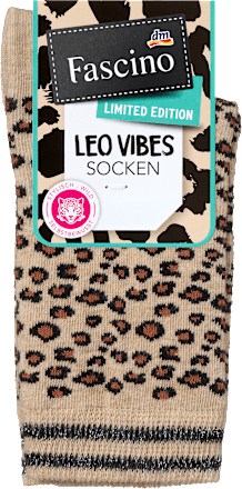 Socken mit Leo-Muster & Glitzer-Bund beige & schwarz Gr. 39-42, 1 St