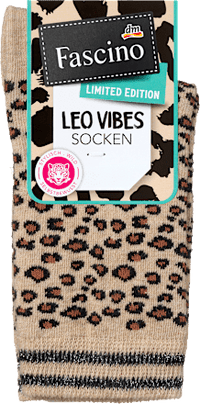 Socken mit Leo-Muster & Glitzer-Bund beige & schwarz Gr. 39-42, 1 St