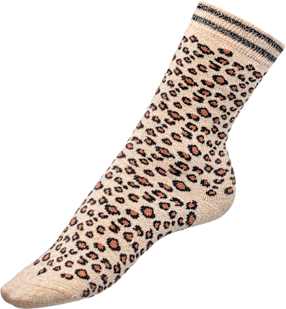 Socken mit Leo-Muster & Glitzer-Bund beige & schwarz Gr. 39-42, 1 St