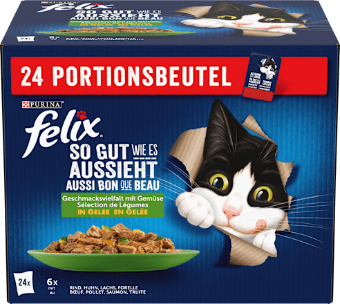 Nassfutter Katze, gemischte Vielfalt mit Gemüse in Gelee, Multipack (24x85g), 2,04 kg